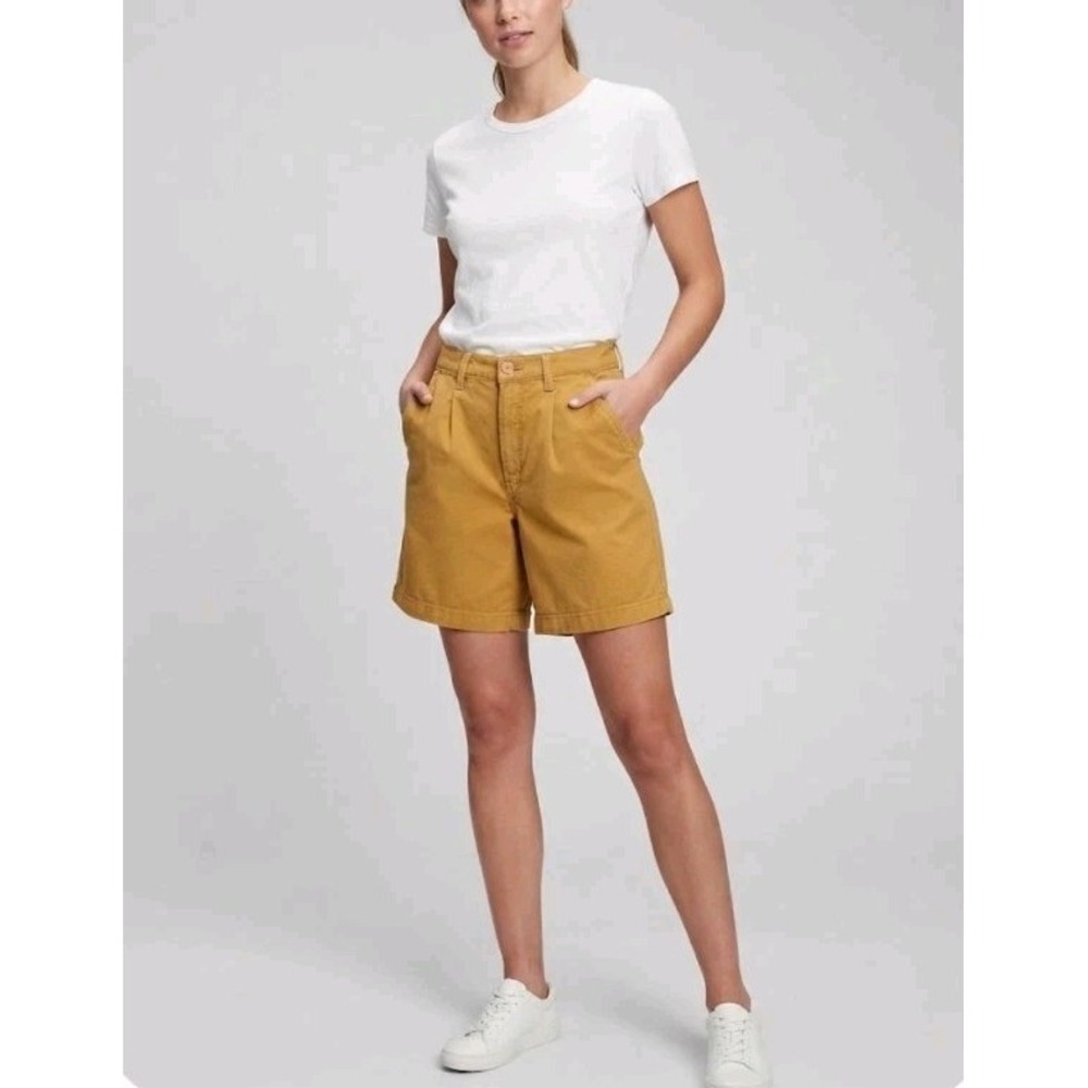 MOTHER The Pleated Catch All Short Mustard Yellow Cotton Twill Shorts Size 27